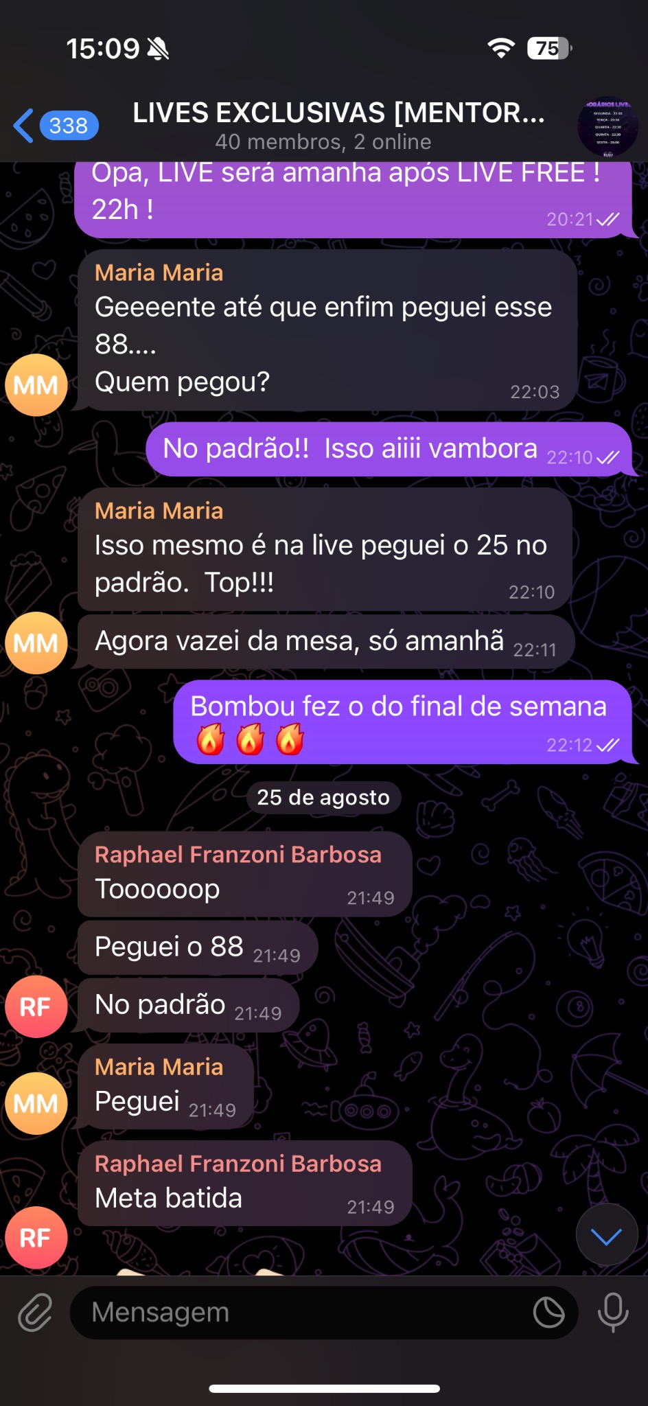 Feedback de aluna sobre meta batida